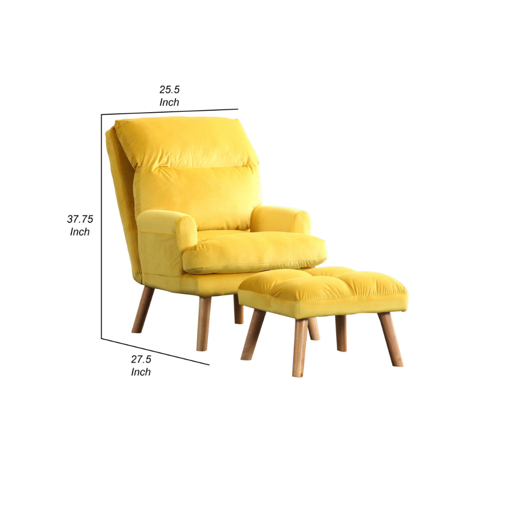 Benjara Nina 28 Inch 2 Piece Accent Chair And Ottoman Set, Splayed Legs, Yellow