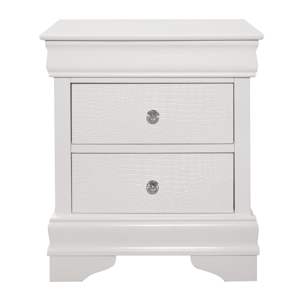 Benjara Teich 24 Inch Wood Nightstand, 2 Drawers, Textured Panels, Crisp White