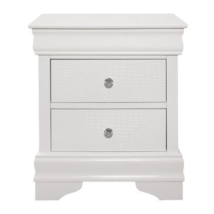 Benjara Teich 24 Inch Wood Nightstand, 2 Drawers, Textured Panels, Crisp White