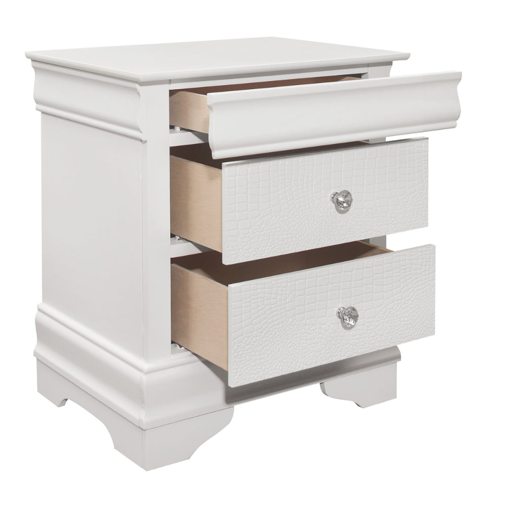 Benjara Teich 24 Inch Wood Nightstand, 2 Drawers, Textured Panels, Crisp White