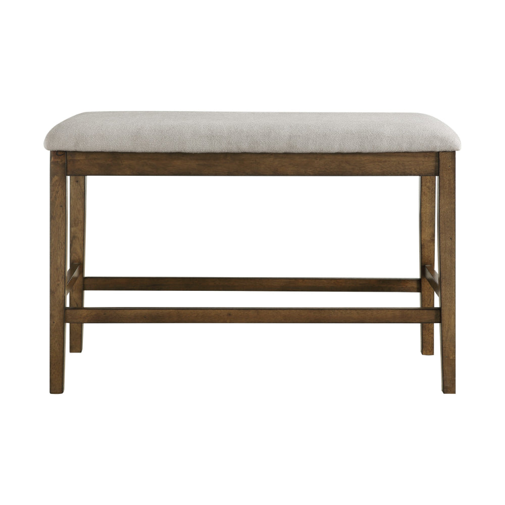 Benjara Carl 39 Inch Two Tone Counter Bench, Gray Fabric Seat, Light Oak Wood