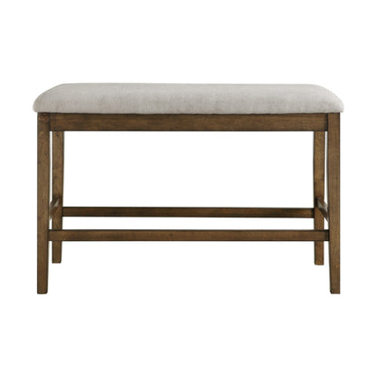 Benjara Carl 39 Inch Two Tone Counter Bench, Gray Fabric Seat, Light Oak Wood