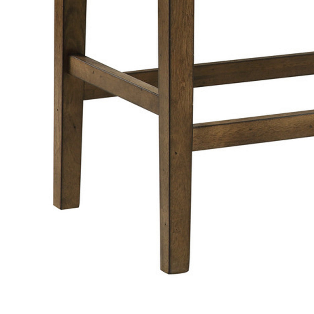 Benjara Carl 39 Inch Two Tone Counter Bench, Gray Fabric Seat, Light Oak Wood