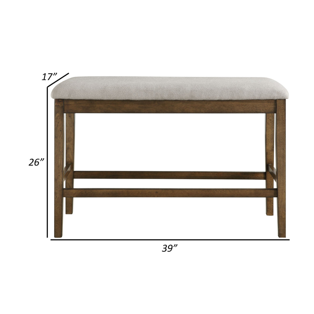 Benjara Carl 39 Inch Two Tone Counter Bench, Gray Fabric Seat, Light Oak Wood