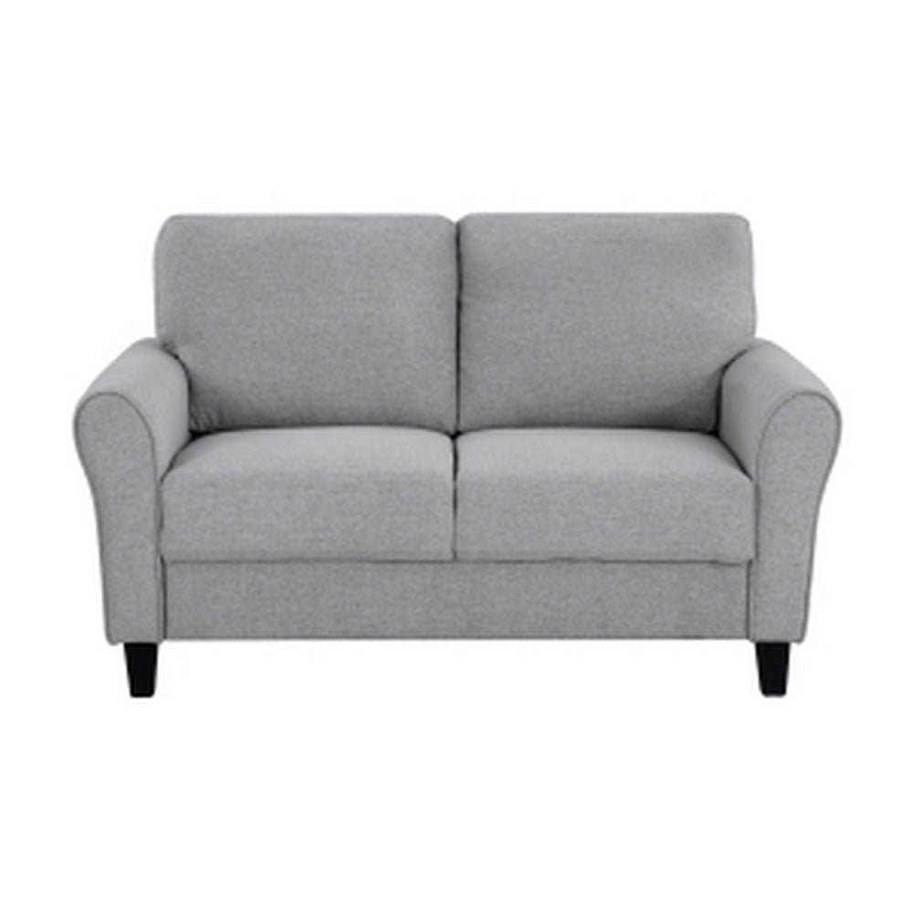 Benjara Engi 58 Inch Accent Loveseat, Smooth Gray Polyester, Attached Back Cushion