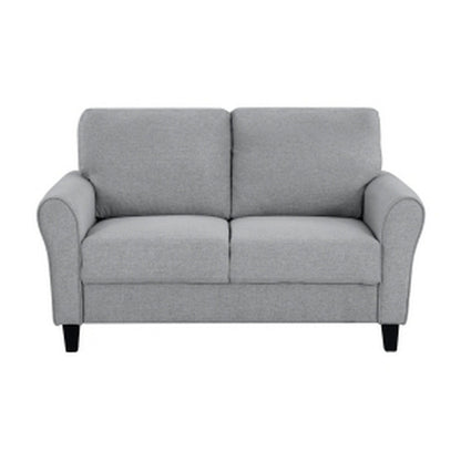 Benjara Engi 58 Inch Accent Loveseat, Smooth Gray Polyester, Attached Back Cushion