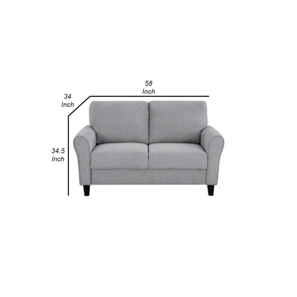Benjara Engi 58 Inch Accent Loveseat, Smooth Gray Polyester, Attached Back Cushion