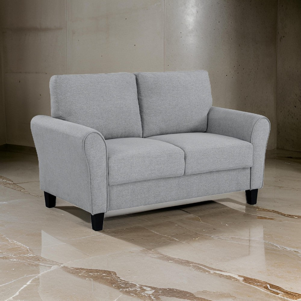 Benjara Engi 58 Inch Accent Loveseat, Smooth Gray Polyester, Attached Back Cushion