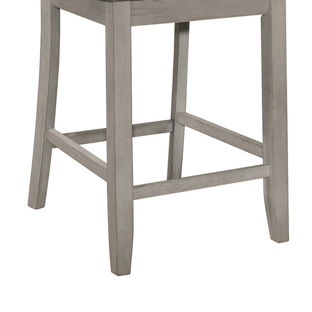 Benjara Brian 23 Inch Counter Chair, Crossbuck Backrest, Rustic Gray Wood, Brown