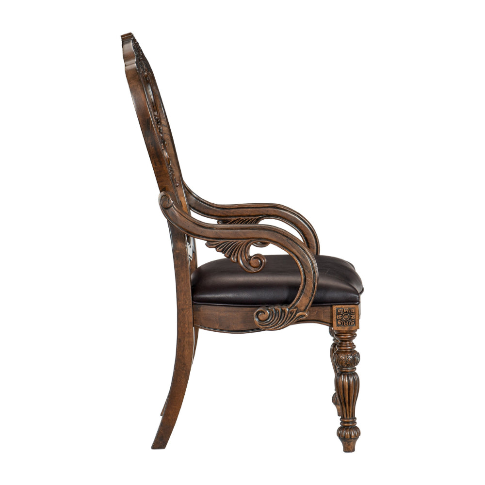 Benjara Devi 20 Inch Armchair, Queen Anne Backrest, Turned Legs, Rustic Brown