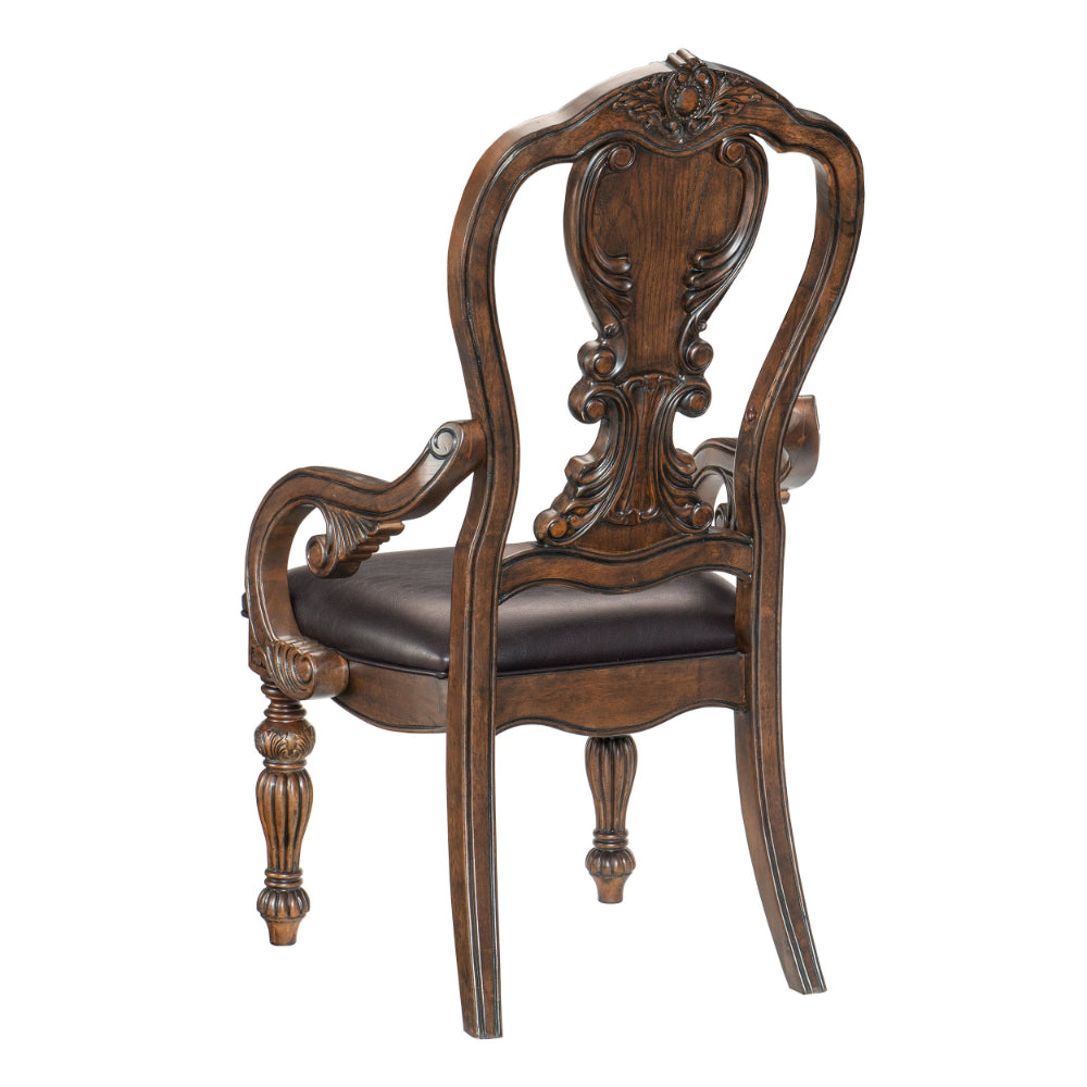 Benjara Devi 20 Inch Armchair, Queen Anne Backrest, Turned Legs, Rustic Brown