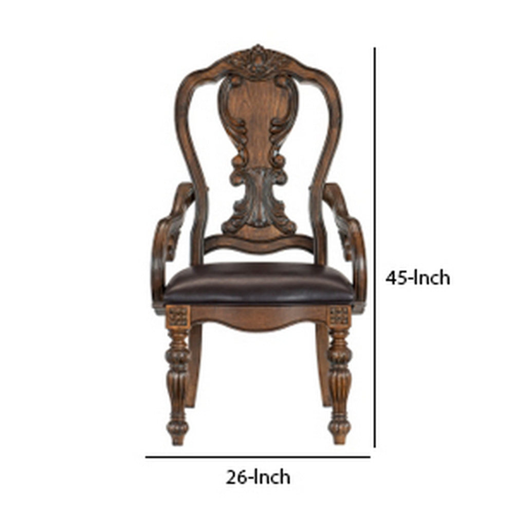 Benjara Devi 20 Inch Armchair, Queen Anne Backrest, Turned Legs, Rustic Brown