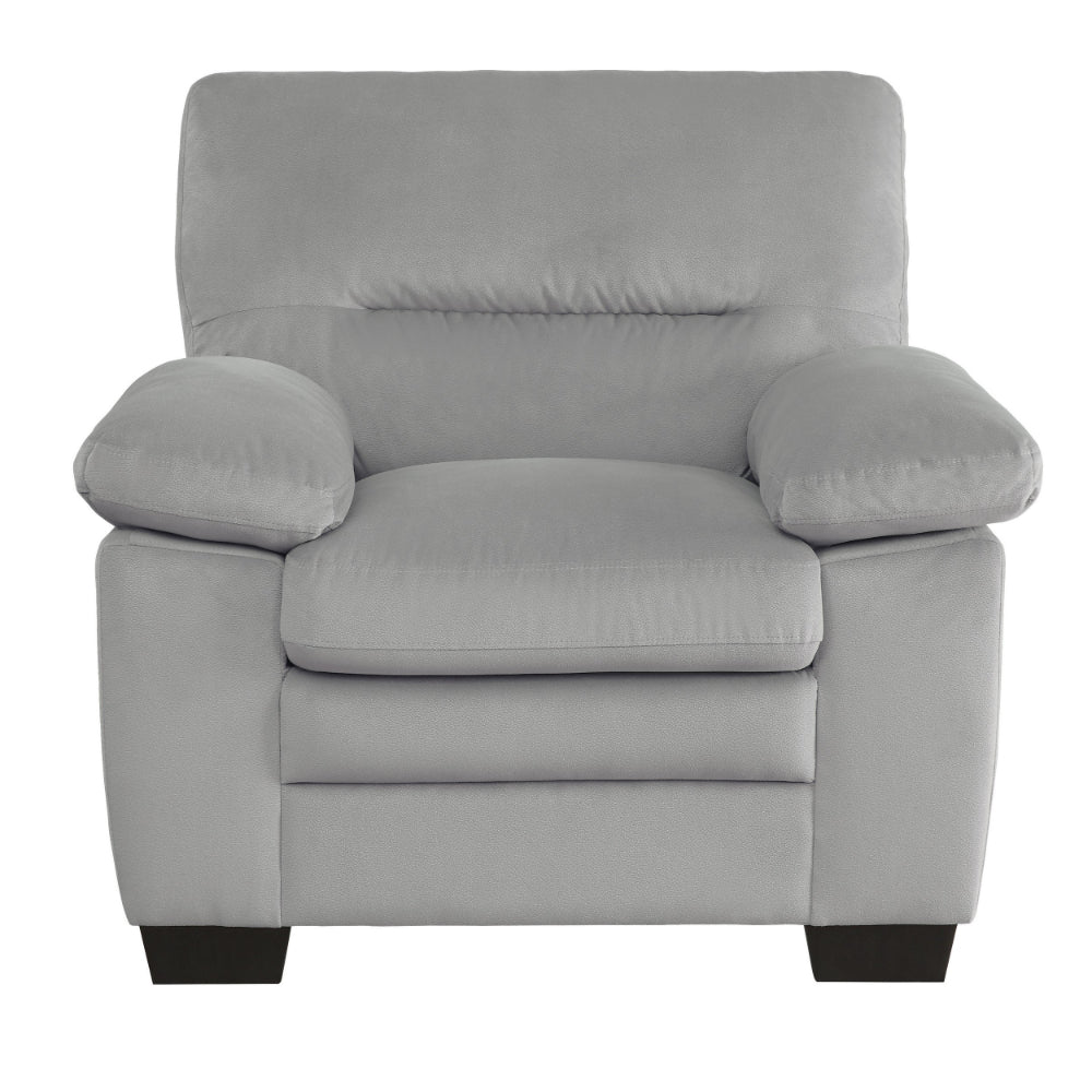 Benjara Kein 41 Inch Armchair, Light Gray Fabric, Pillow Armrests, Tufted Backrest