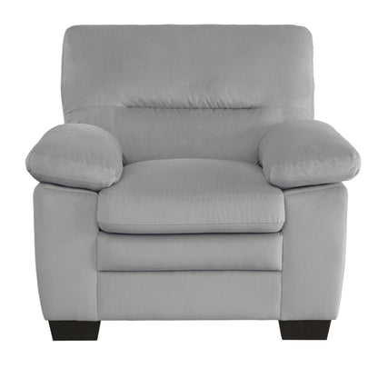 Benjara Kein 41 Inch Armchair, Light Gray Fabric, Pillow Armrests, Tufted Backrest