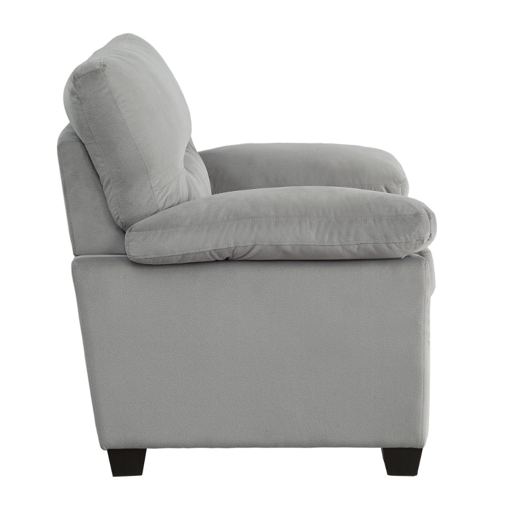 Benjara Kein 41 Inch Armchair, Light Gray Fabric, Pillow Armrests, Tufted Backrest