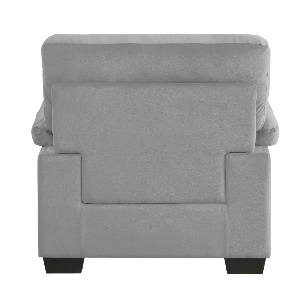Benjara Kein 41 Inch Armchair, Light Gray Fabric, Pillow Armrests, Tufted Backrest