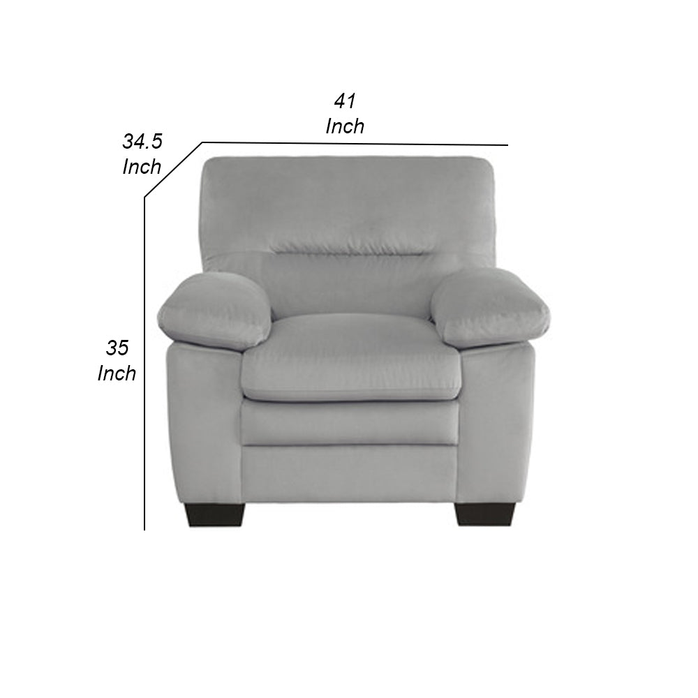 Benjara Kein 41 Inch Armchair, Light Gray Fabric, Pillow Armrests, Tufted Backrest