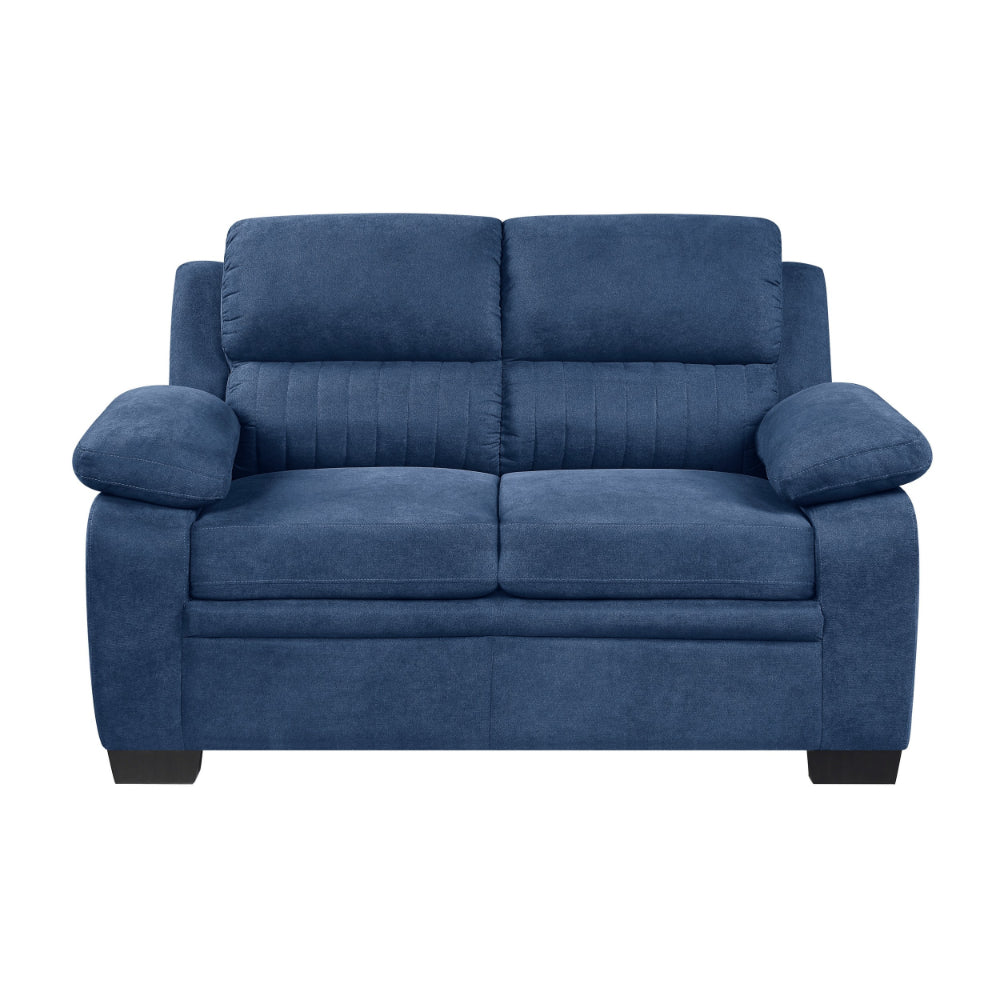 Benjara Hugh 58 Inch Loveseat, Blue Fabric, Pillow Armrests, Channel Tufted Back