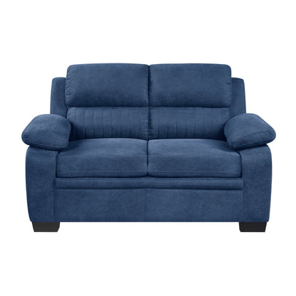 Benjara Hugh 58 Inch Loveseat, Blue Fabric, Pillow Armrests, Channel Tufted Back