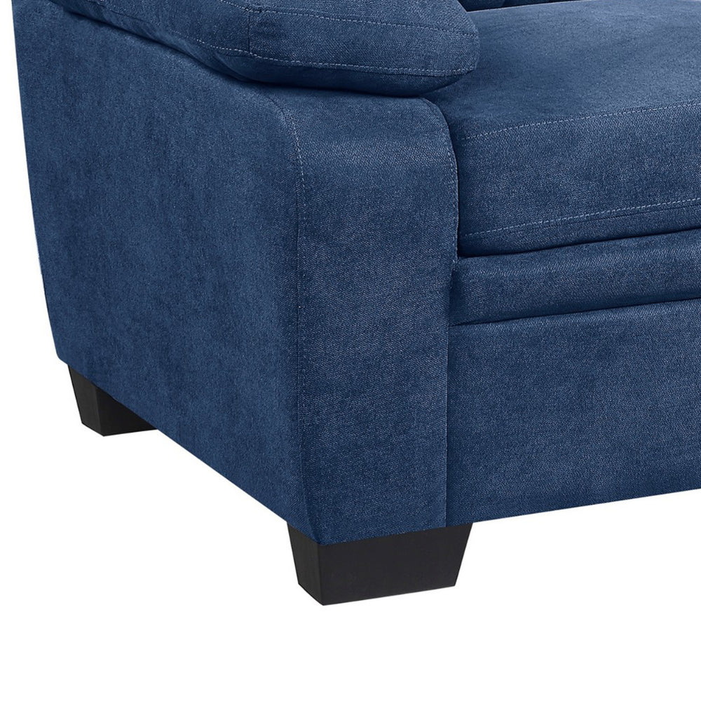 Benjara Hugh 58 Inch Loveseat, Blue Fabric, Pillow Armrests, Channel Tufted Back