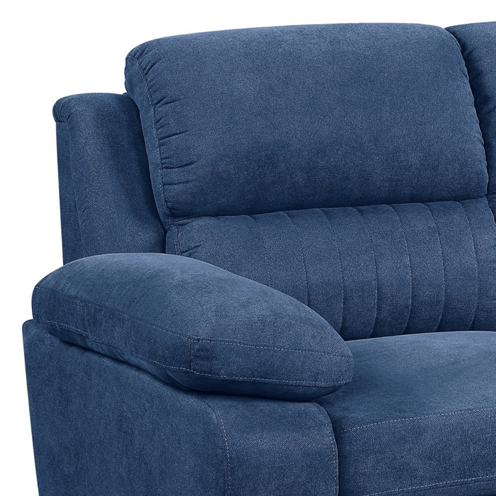 Benjara Hugh 58 Inch Loveseat, Blue Fabric, Pillow Armrests, Channel Tufted Back
