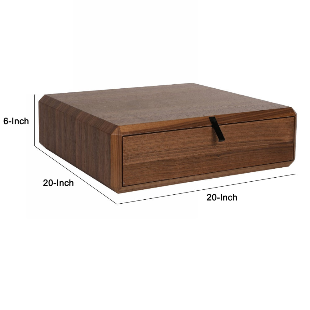 Benjara 20 Inch Nightstand Drawer Box, Beveled Edges, Angled Handles, Brown Wood
