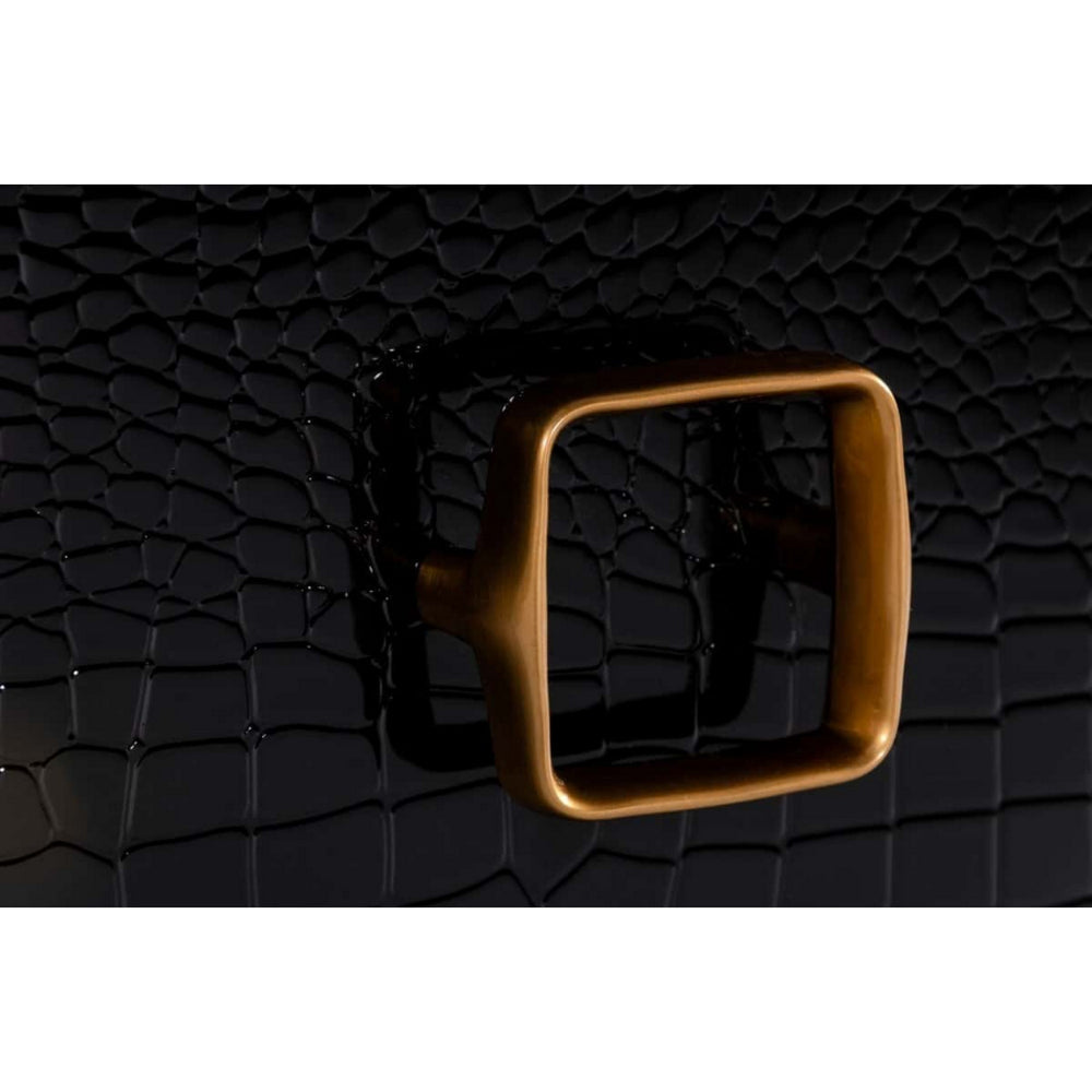 Benjara Hart 32 Inch Nightstand, 2 Drawers, Crocodile Skin Texture, Lacquer, Black