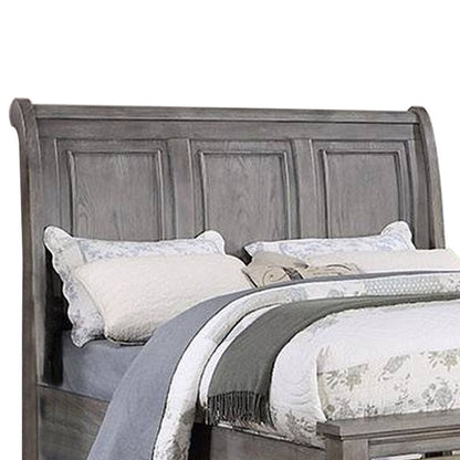 Benjara Demi King Size Bed, Sleigh Headboard, 2 Storage Drawers, Oak Gray Wood