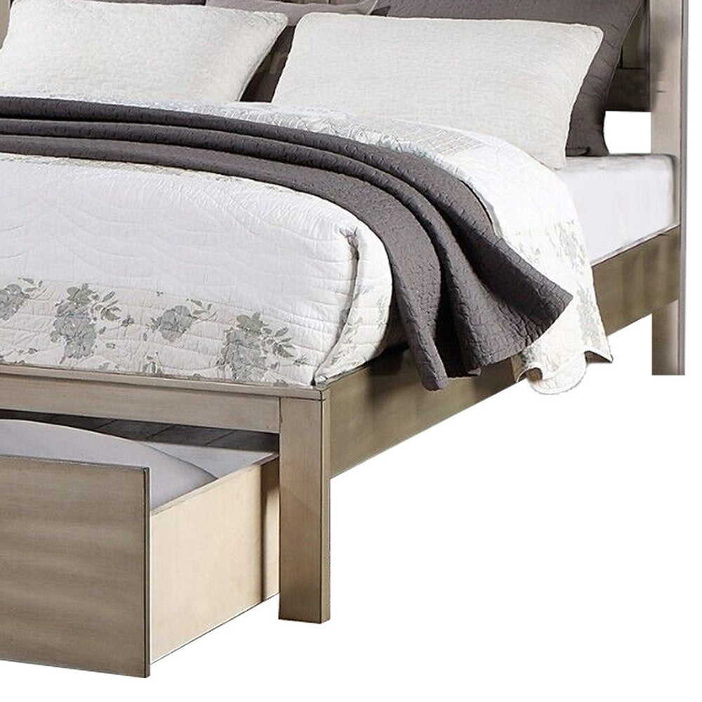 Benjara Kali Platform California King Bed, Panel Design, Storage Drawer, Light Tan