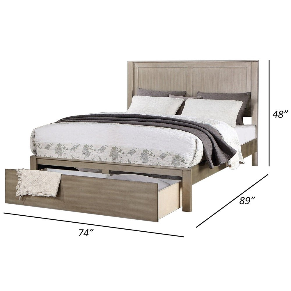Benjara Kali Platform California King Bed, Panel Design, Storage Drawer, Light Tan