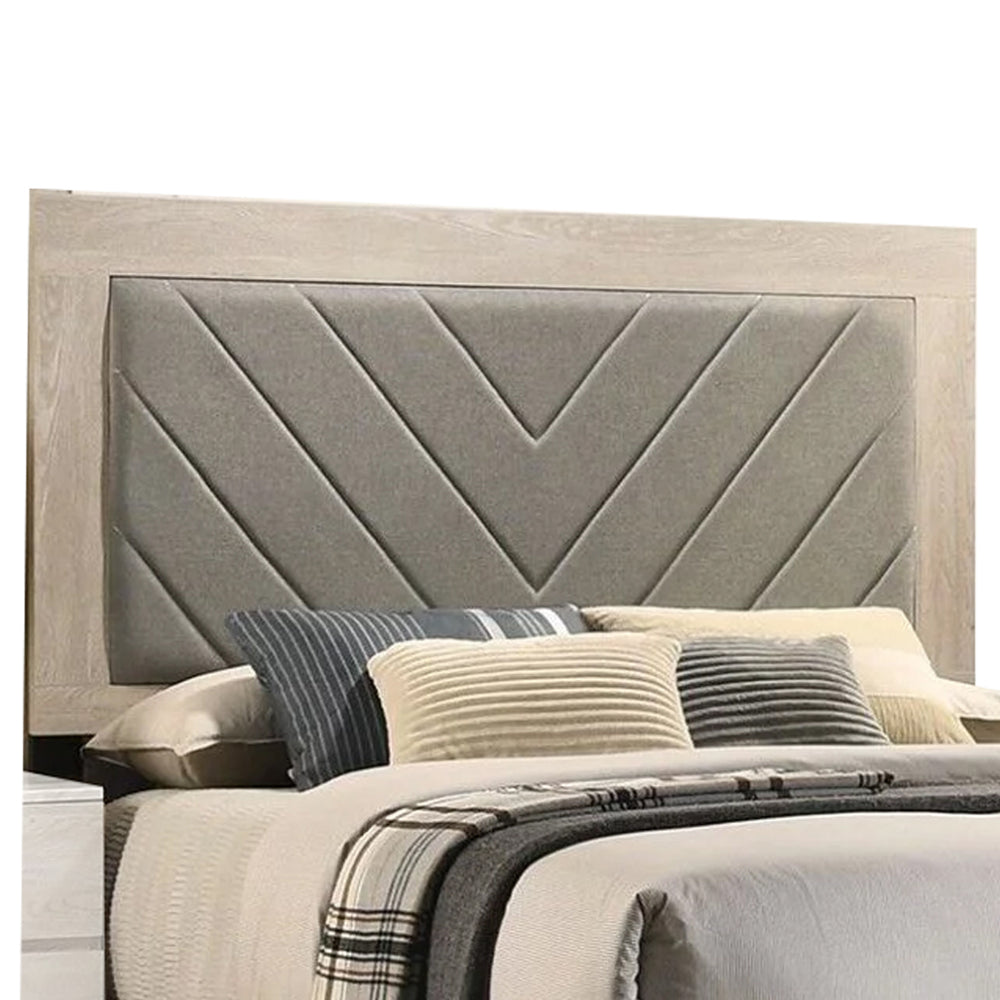 Benjara Cato Upholstered California King Bed, Tufted Gray Headboard, Cream White
