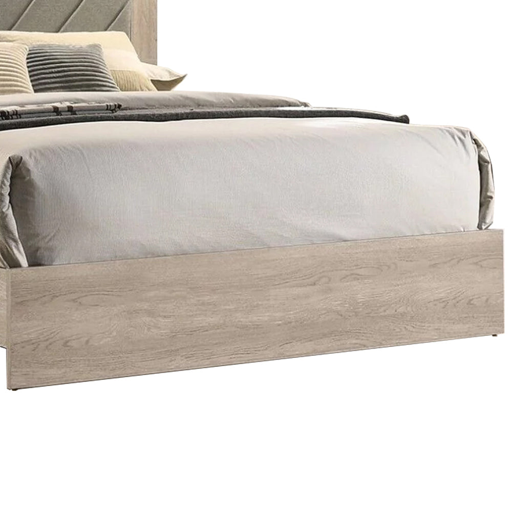Benjara Cato Upholstered California King Bed, Tufted Gray Headboard, Cream White