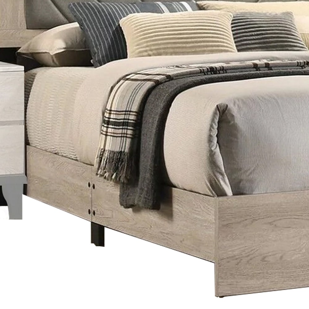 Benjara Cato Upholstered California King Bed, Tufted Gray Headboard, Cream White