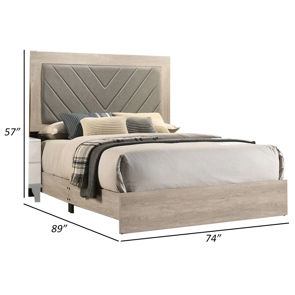 Benjara Cato Upholstered California King Bed, Tufted Gray Headboard, Cream White