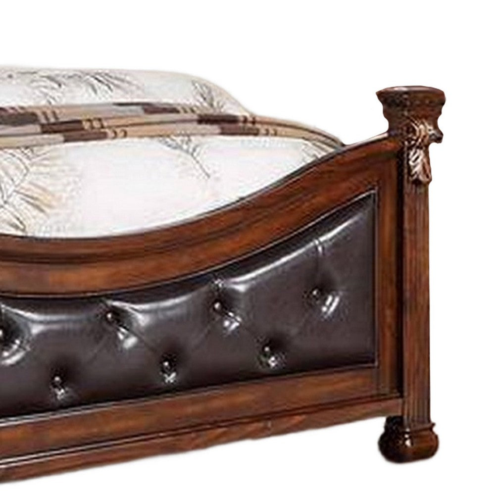 Benjara Jax Traditional Queen Size Bed, Tufted Upholstered Headboard, Cherry Brown