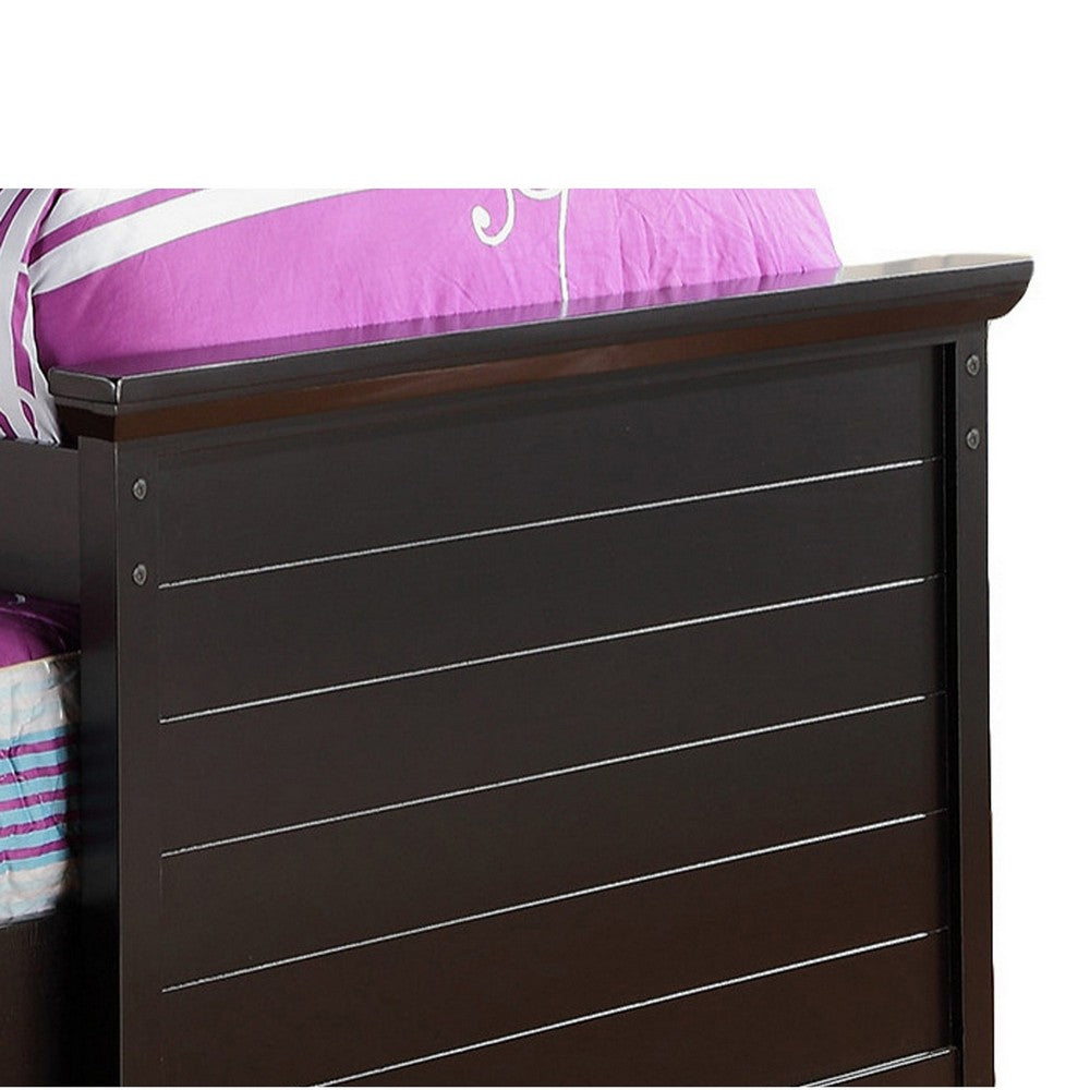 Benjara Toni Twin Size Trundle Bed with 6 Drawers, Bookcase Headboard, Black Wood