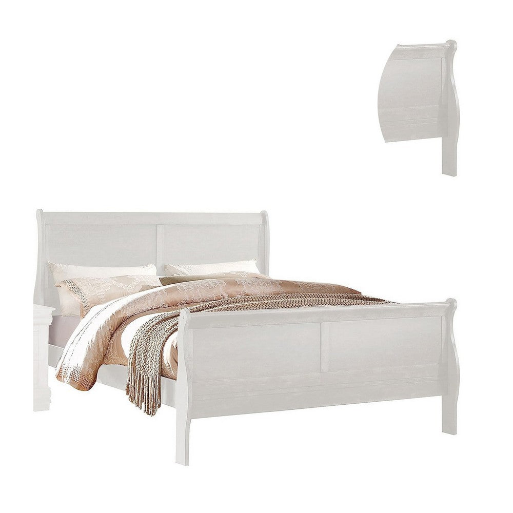 Benjara Nin King Size Sleigh Bed, Minimalist Style Headboard, Classic White Wood