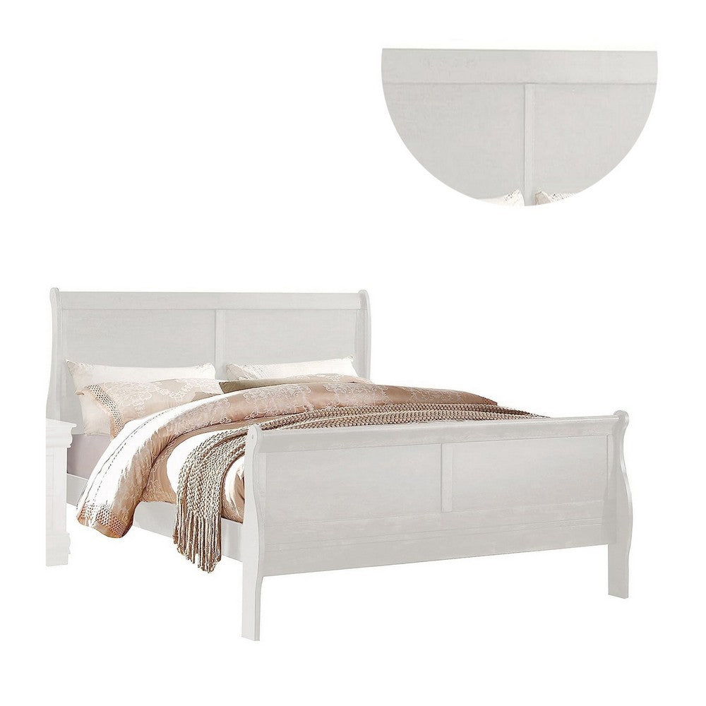 Benjara Nin Queen Size Sleigh Bed, Minimalist Style Headboard, Classic White Wood