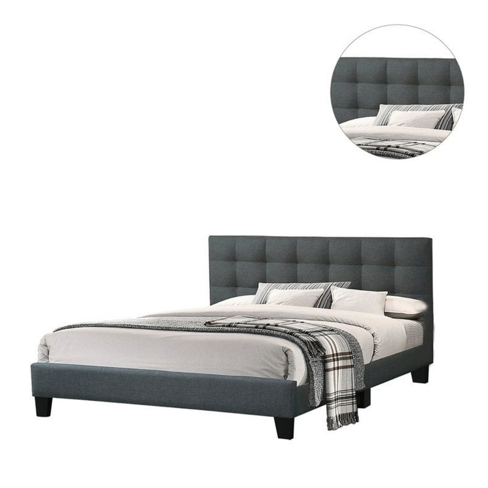 Benjara Dex Modern Platform California King Bed, Tufted Upholstery, Charcoal Gray