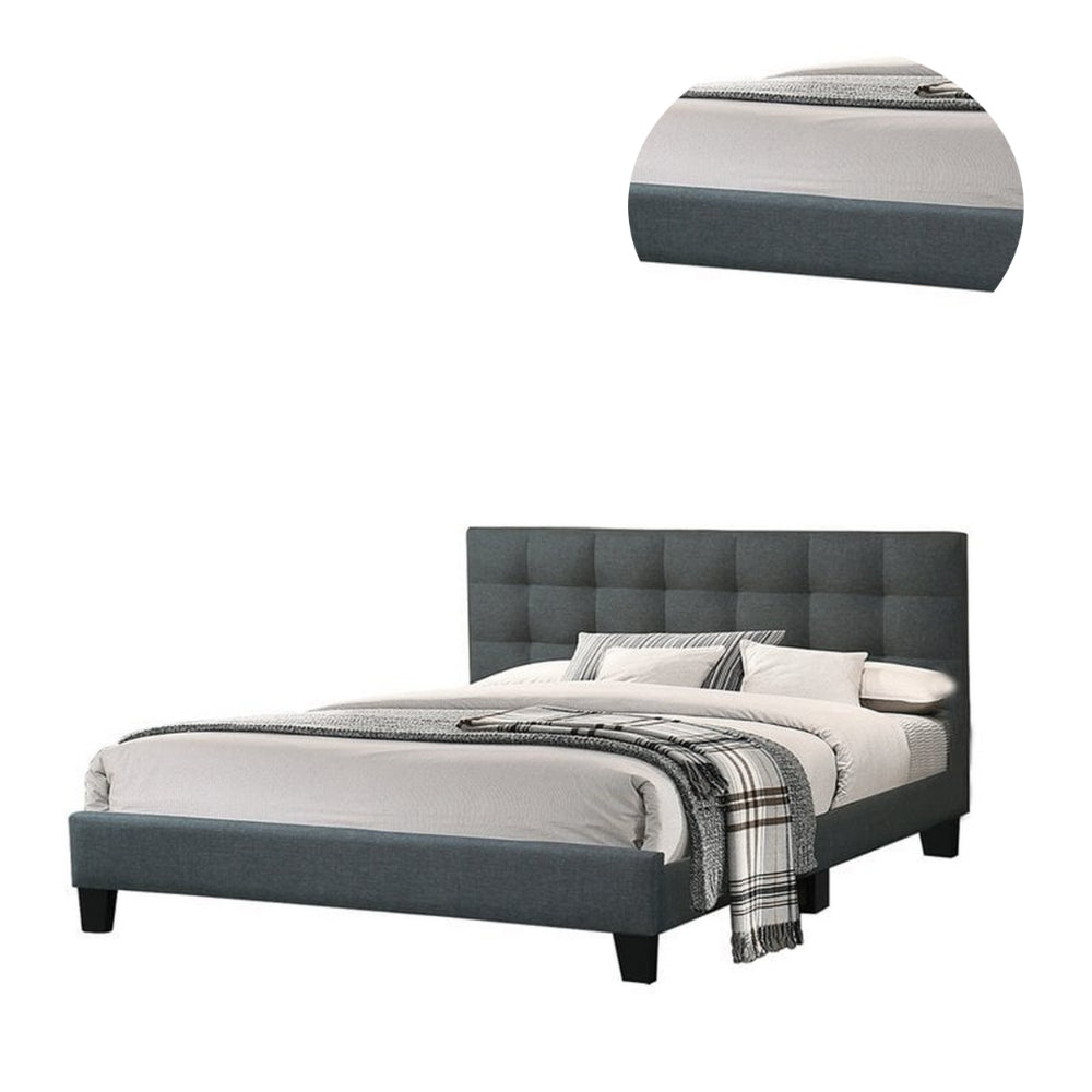 Benjara Dex Modern Platform California King Bed, Tufted Upholstery, Charcoal Gray