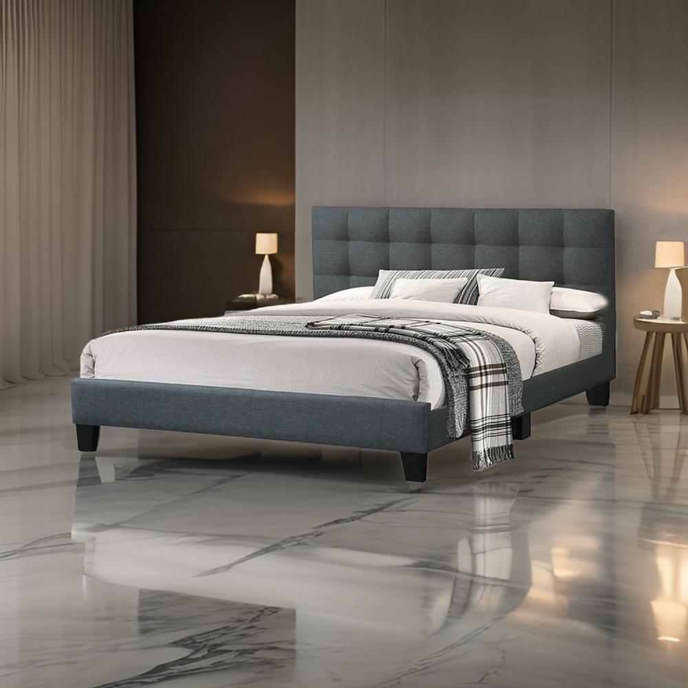 Benjara Dex Modern Platform California King Bed, Tufted Upholstery, Charcoal Gray