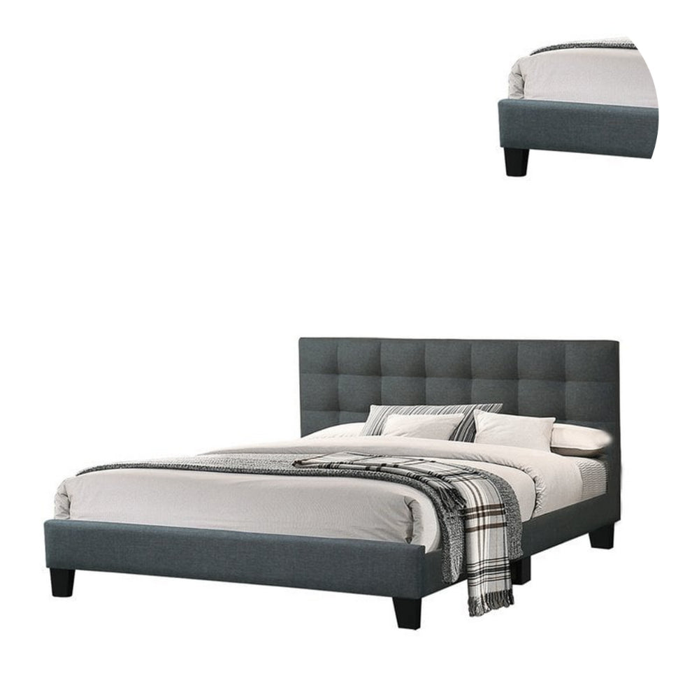 Benjara Dex Modern Platform King Size Bed, Plush Tufted Upholstery, Charcoal Gray