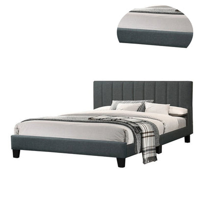 Benjara Dex Modern Platform Full Size Bed, Plush Tufted Upholstery, Charcoal Gray