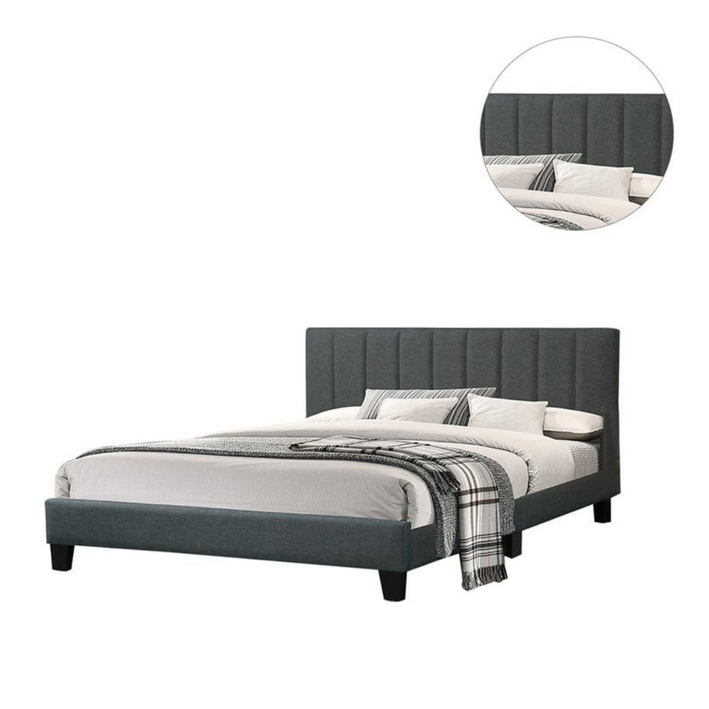 Benjara Dex Modern Platform Full Size Bed, Plush Tufted Upholstery, Charcoal Gray
