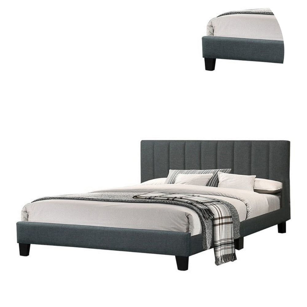 Benjara Dex Modern Platform Full Size Bed, Plush Tufted Upholstery, Charcoal Gray