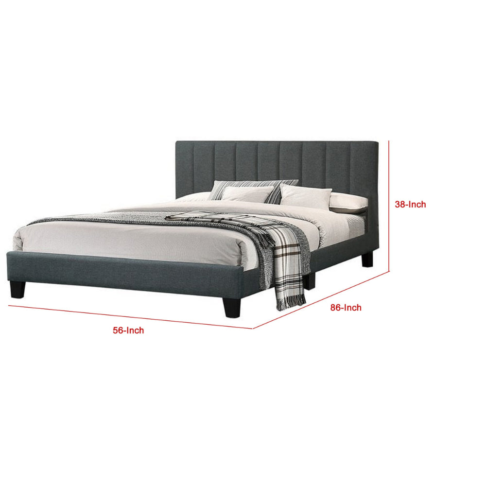 Benjara Dex Modern Platform Full Size Bed, Plush Tufted Upholstery, Charcoal Gray