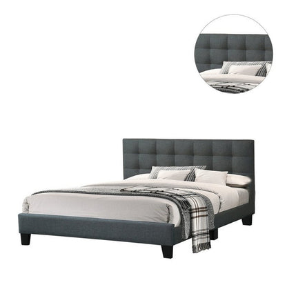 Benjara Dex Modern Platform Queen Size Bed, Plush Tufted Upholstery, Charcoal Gray