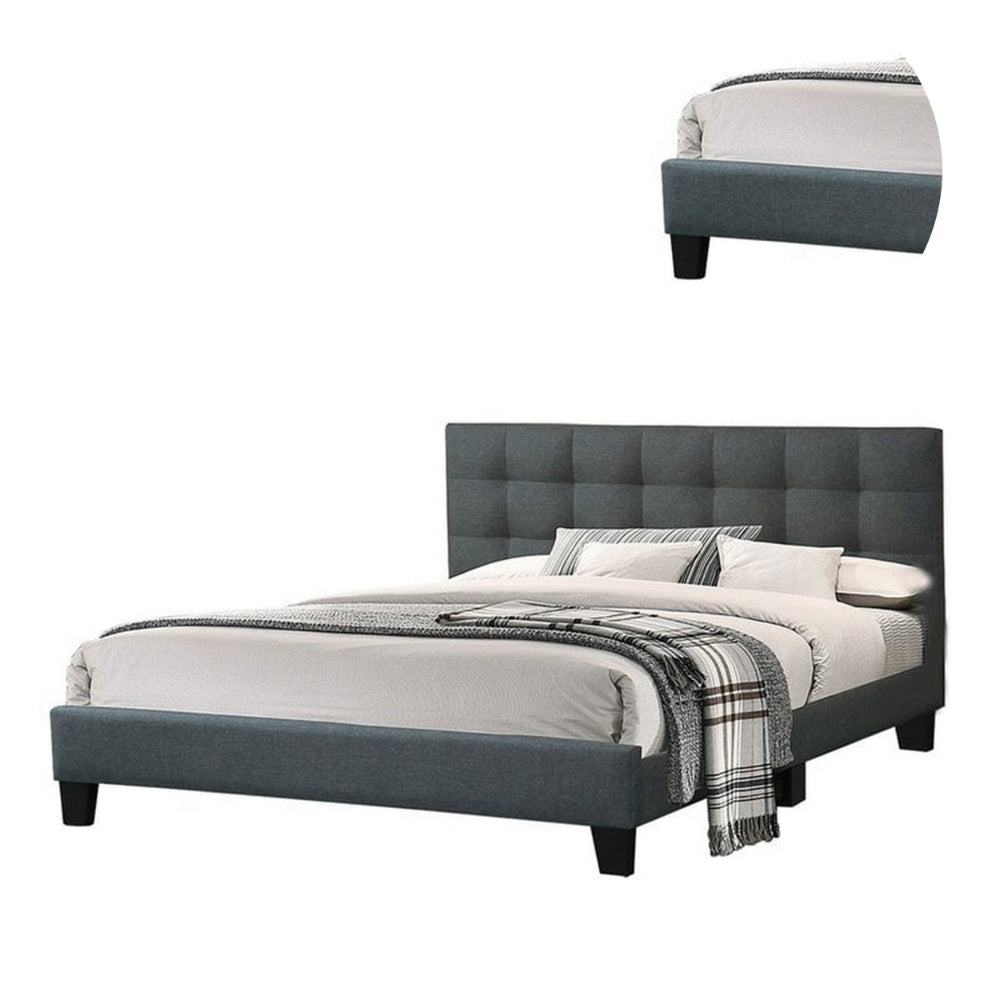 Benjara Dex Modern Platform Queen Size Bed, Plush Tufted Upholstery, Charcoal Gray