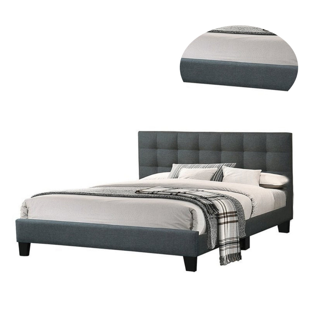 Benjara Dex Modern Platform Queen Size Bed, Plush Tufted Upholstery, Charcoal Gray