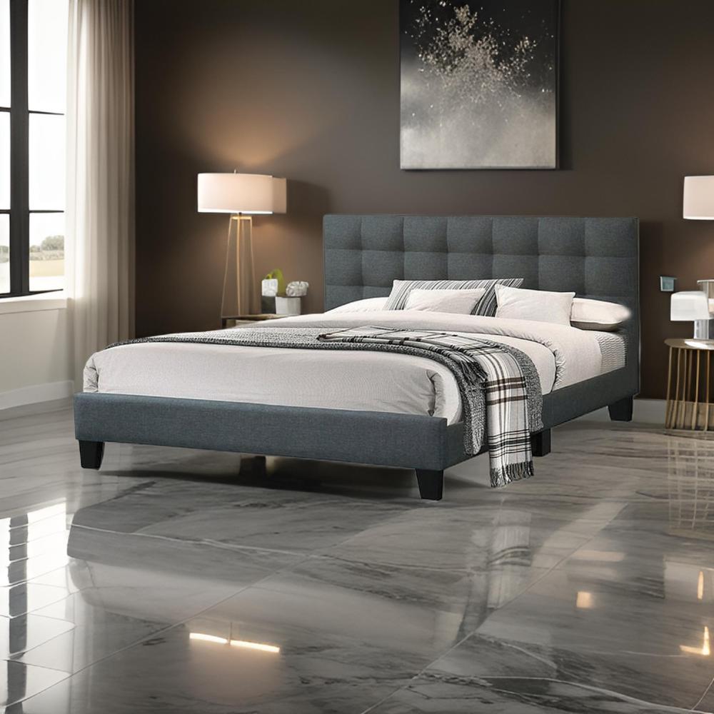 Benjara Dex Modern Platform Queen Size Bed, Plush Tufted Upholstery, Charcoal Gray